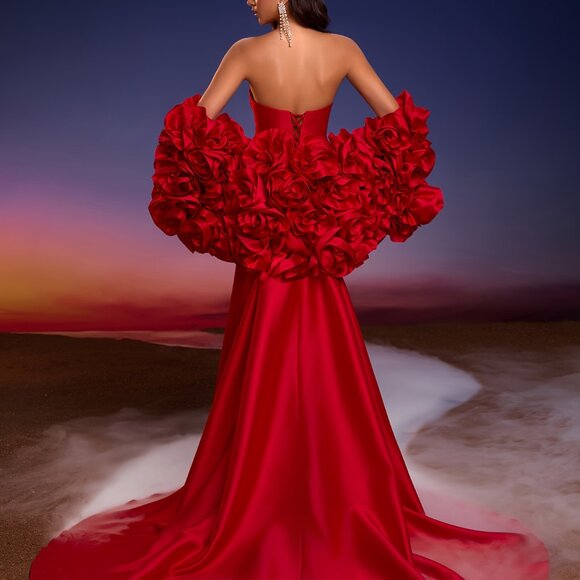 Red Wedding Dress with Train - A-Line Mermaid/fit-and-flare Evening Gown XS-XL - Picture 10 of 10